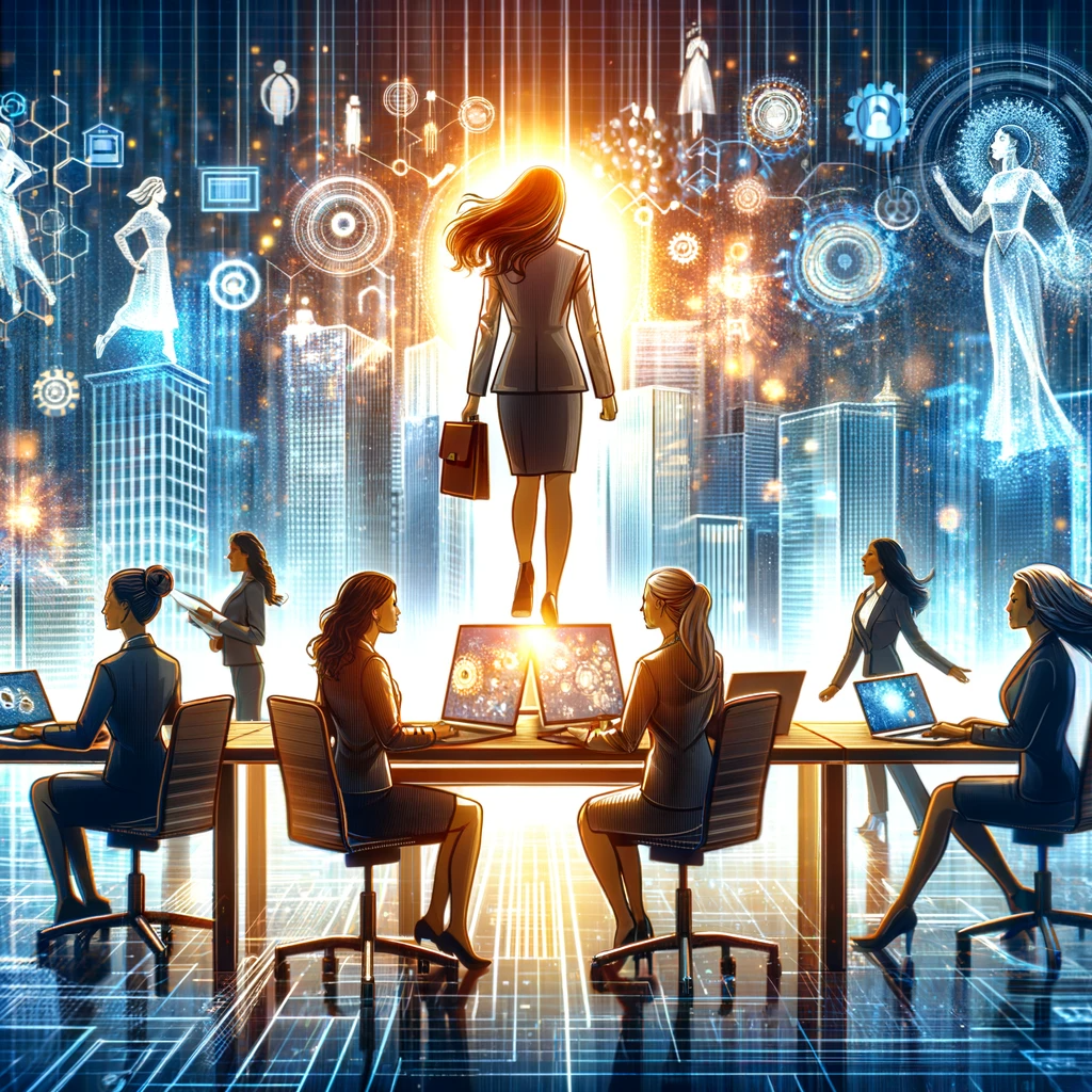 an inspiring and empowering image representing the theme 'Breaking New Ground_ Women's Rising Roles in the Tech Industry